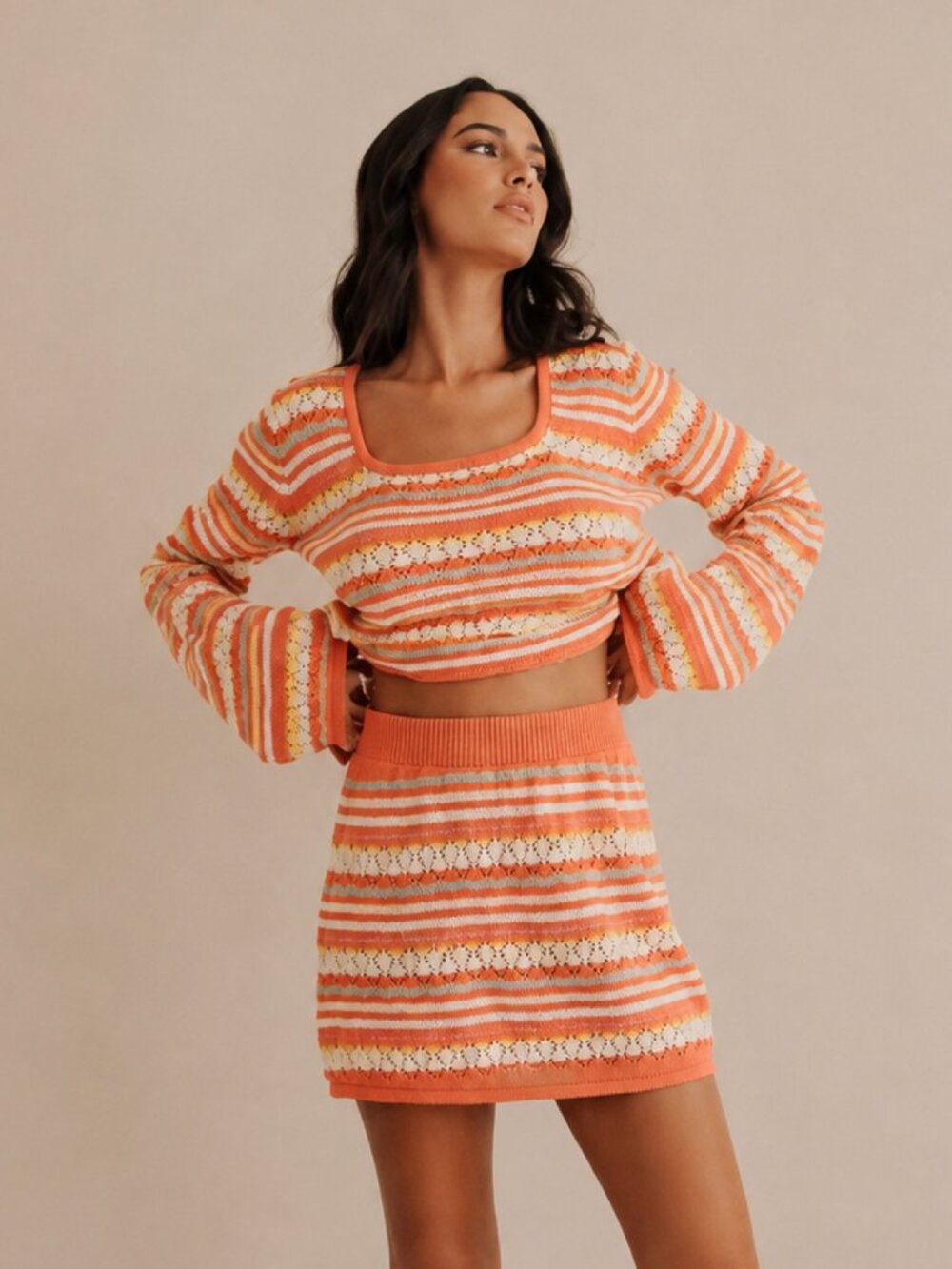 SABO Alaiya Knit Skirt Set in Orange Stripe
